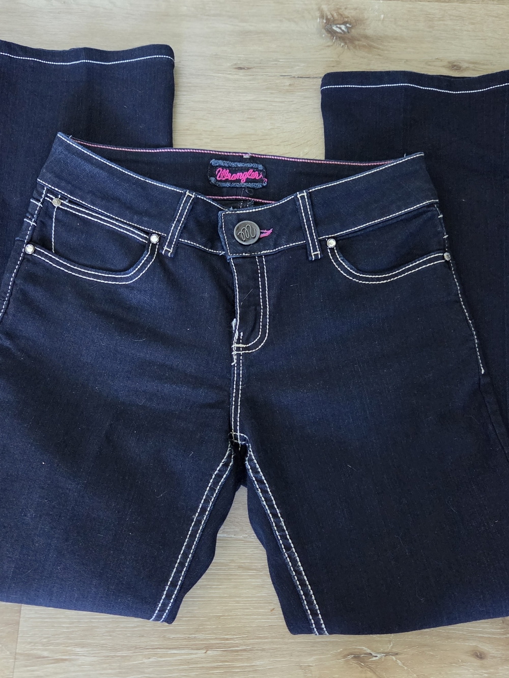 Y2K Wrangler Bootcut Jeans Dark Wash Size 5/6x30 Contrast Stitch Low Rise